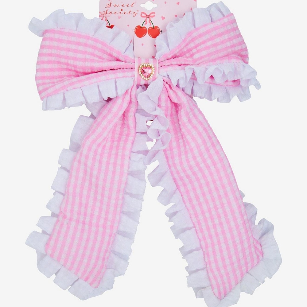 Pink and White Striped Ruffled Hair Bow
